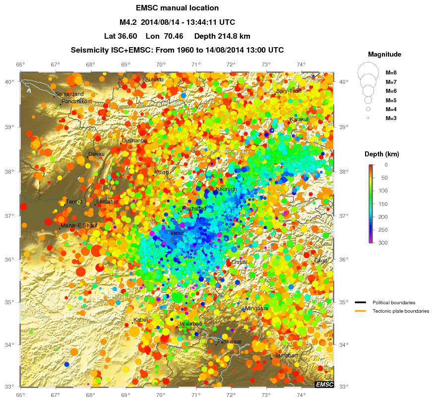 regional depth historical seismicity
