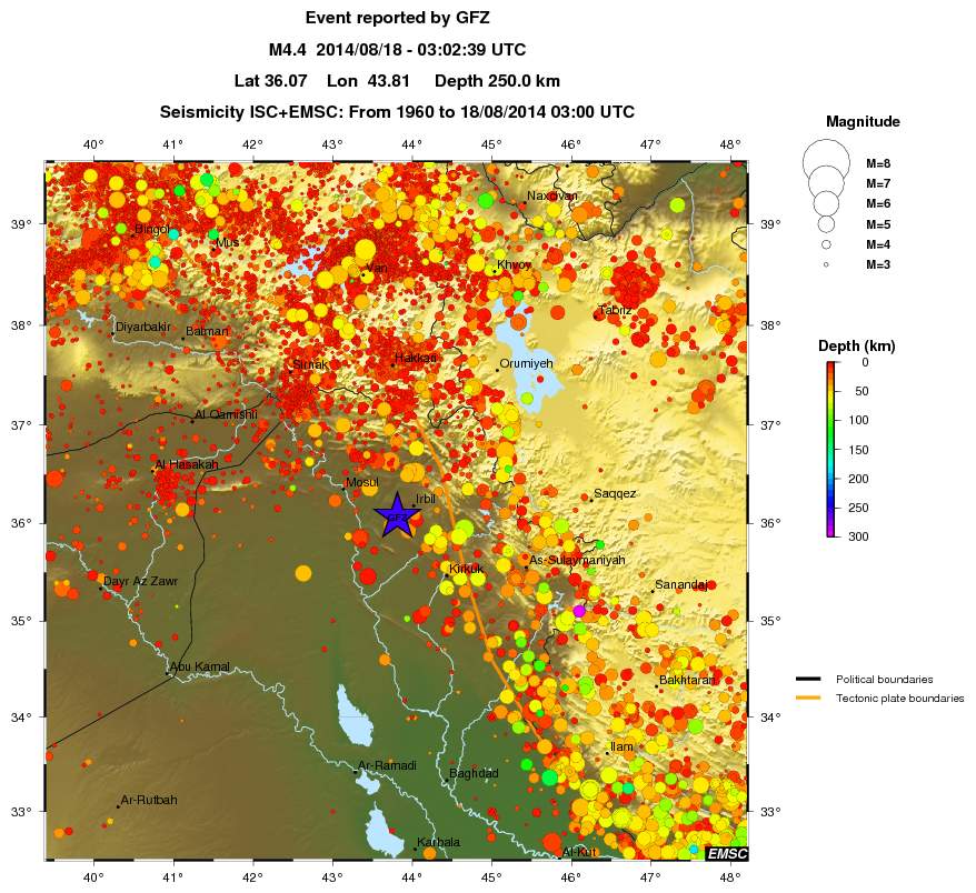 regional depth historical seismicity