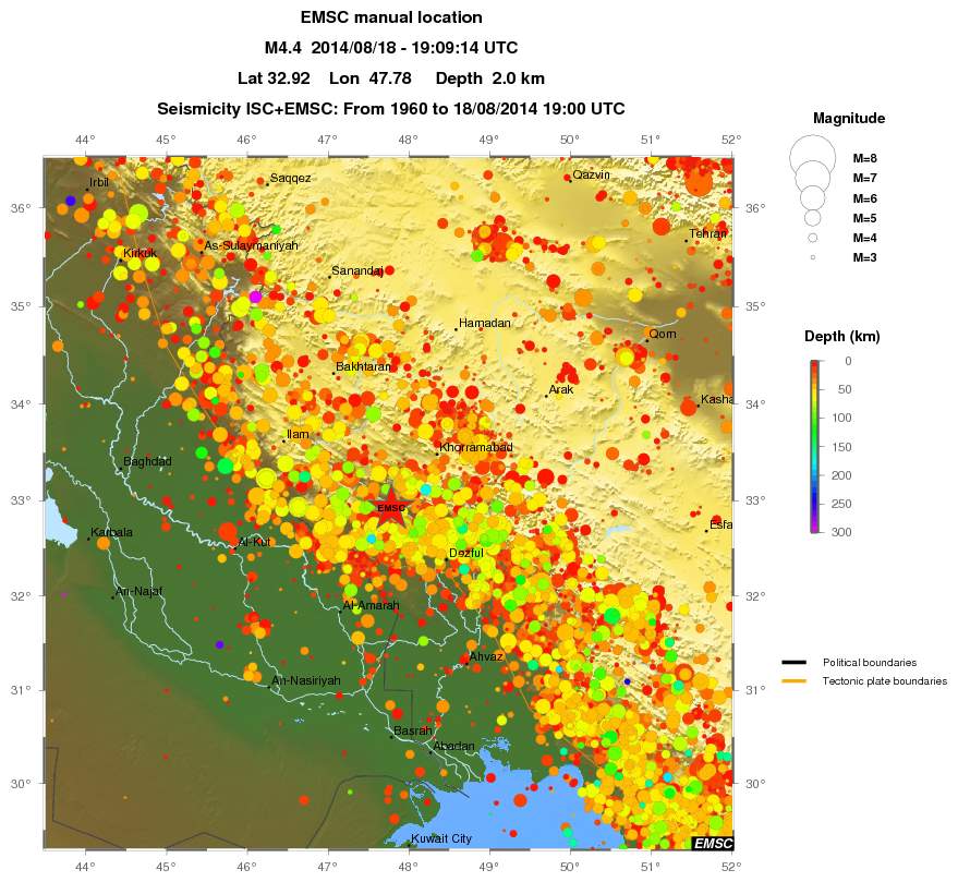regional depth historical seismicity