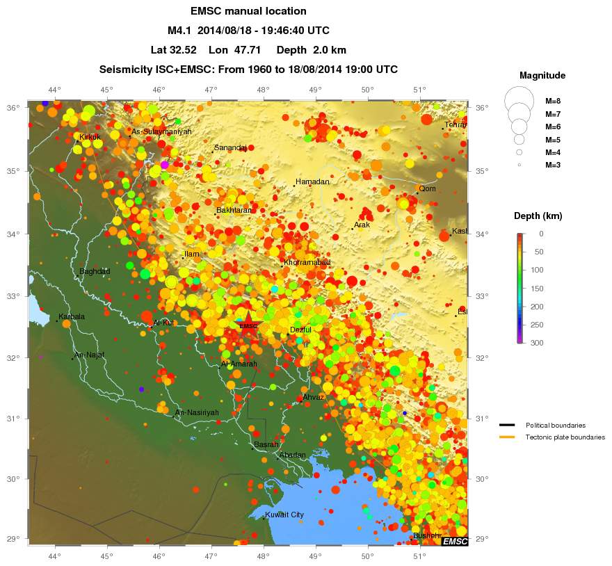 regional depth historical seismicity