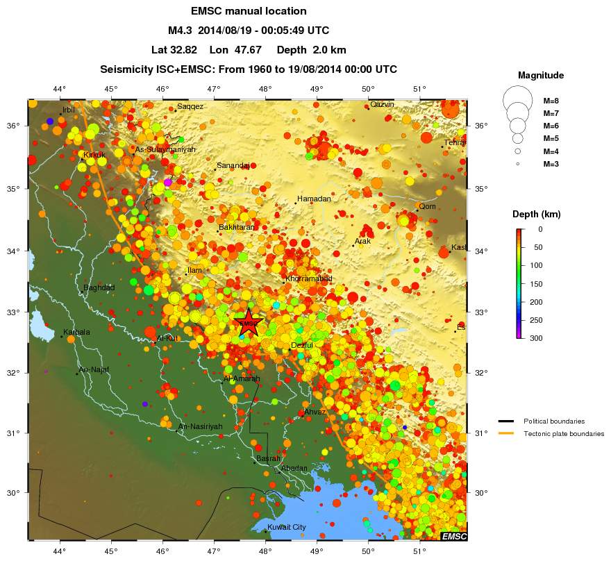 regional depth historical seismicity