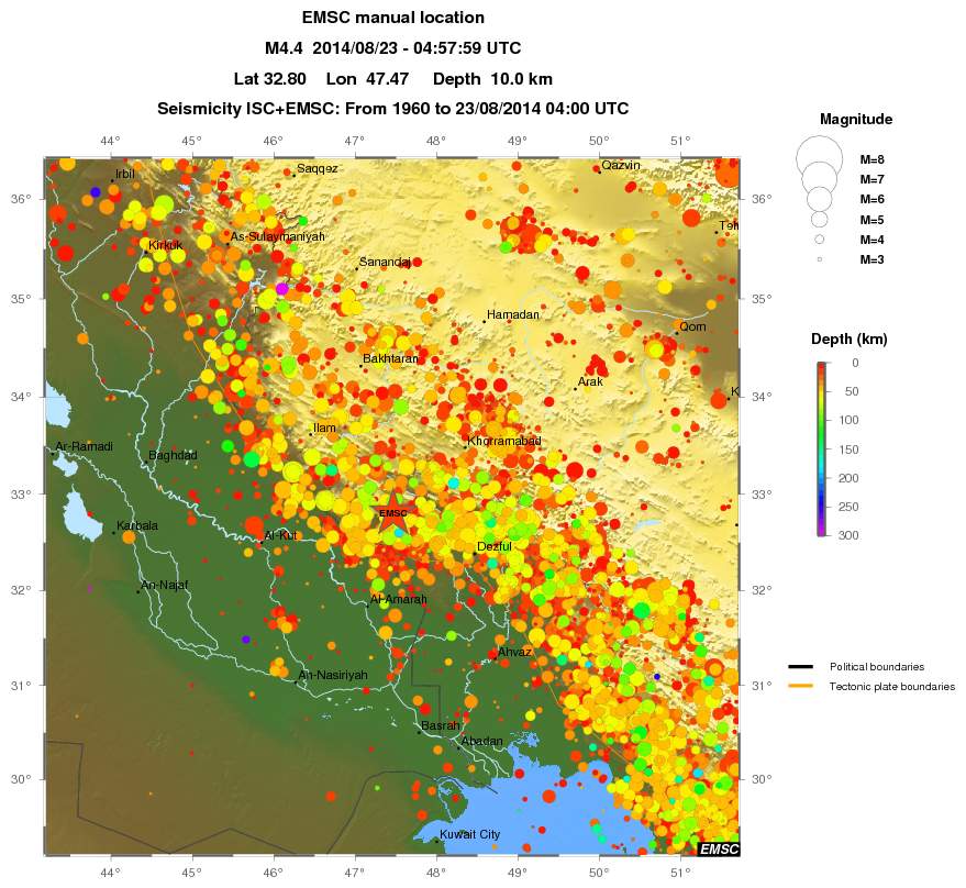 regional depth historical seismicity