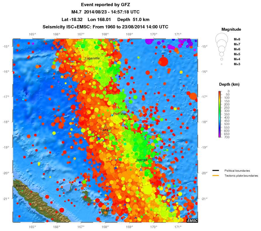 regional depth historical seismicity