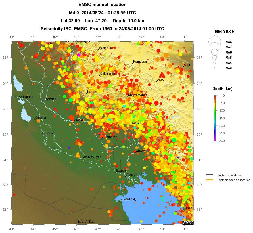 regional depth historical seismicity