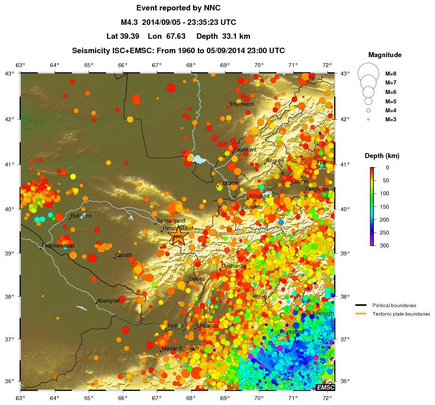 regional depth historical seismicity