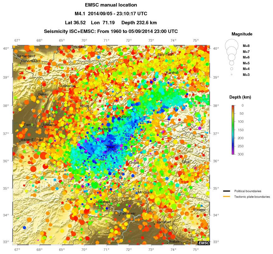 regional depth historical seismicity