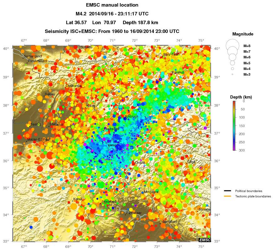 regional depth historical seismicity