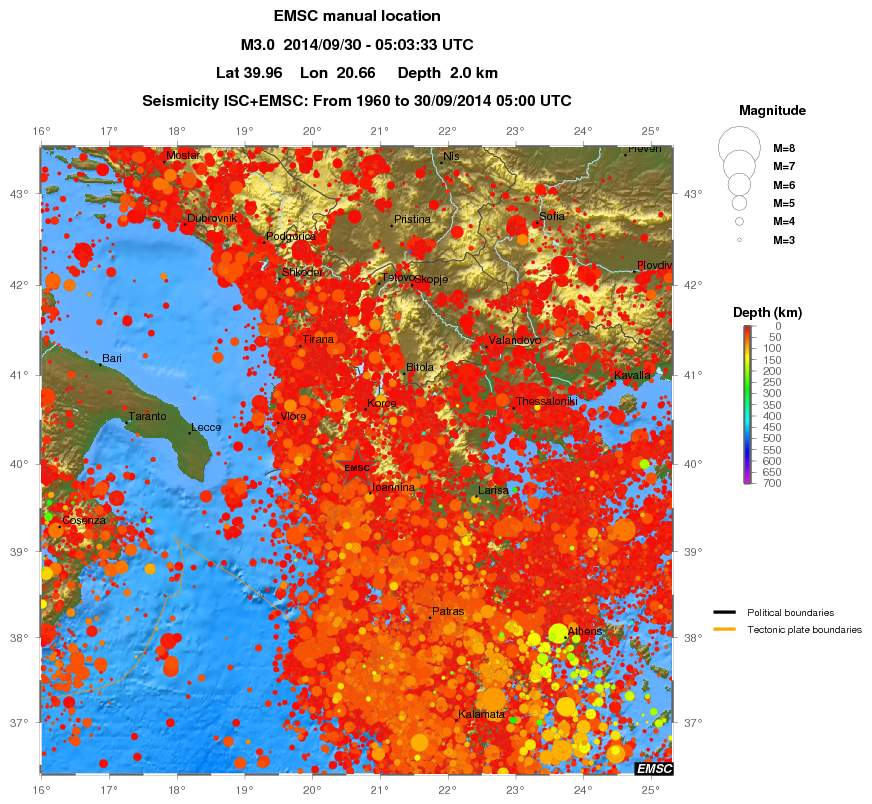 regional depth historical seismicity