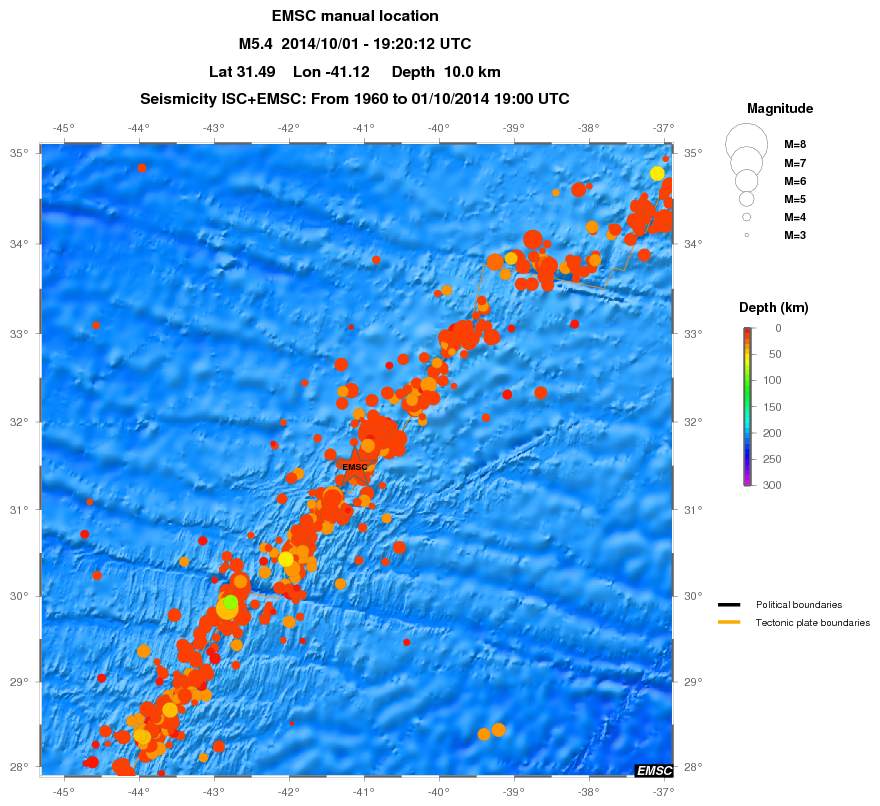 regional depth historical seismicity