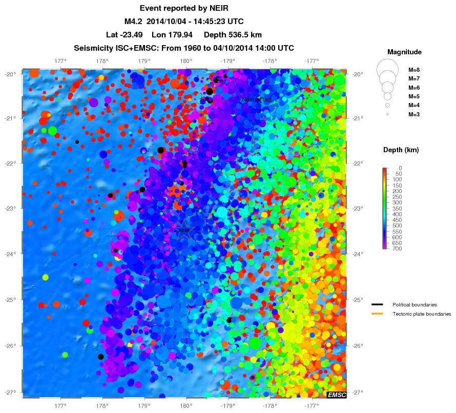 regional depth historical seismicity