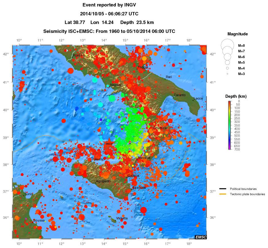 regional depth historical seismicity