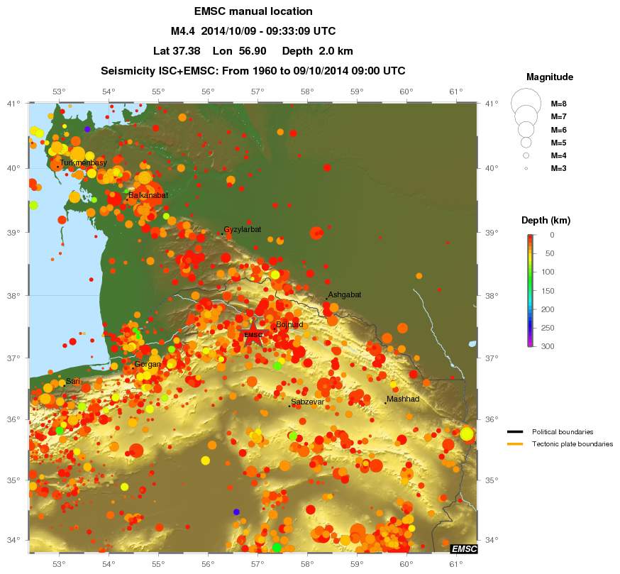 regional depth historical seismicity