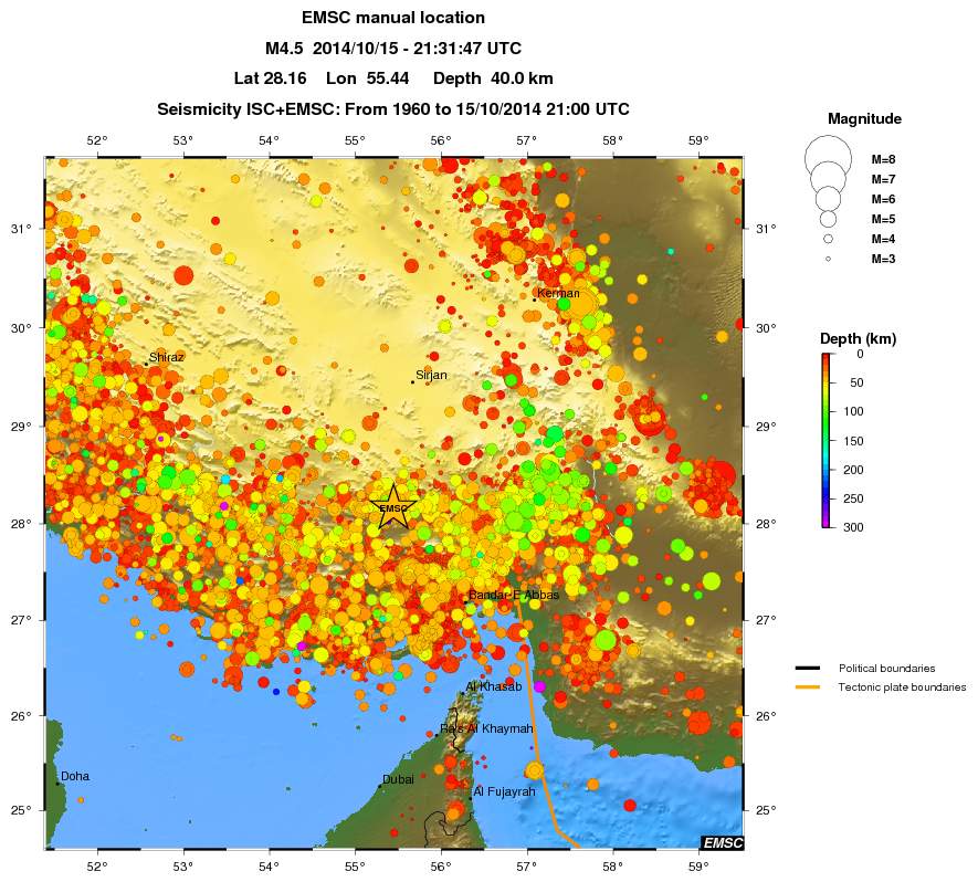 regional depth historical seismicity