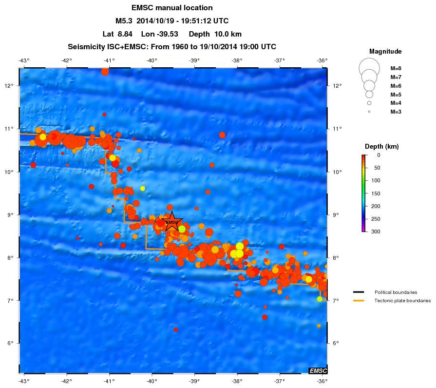regional depth historical seismicity