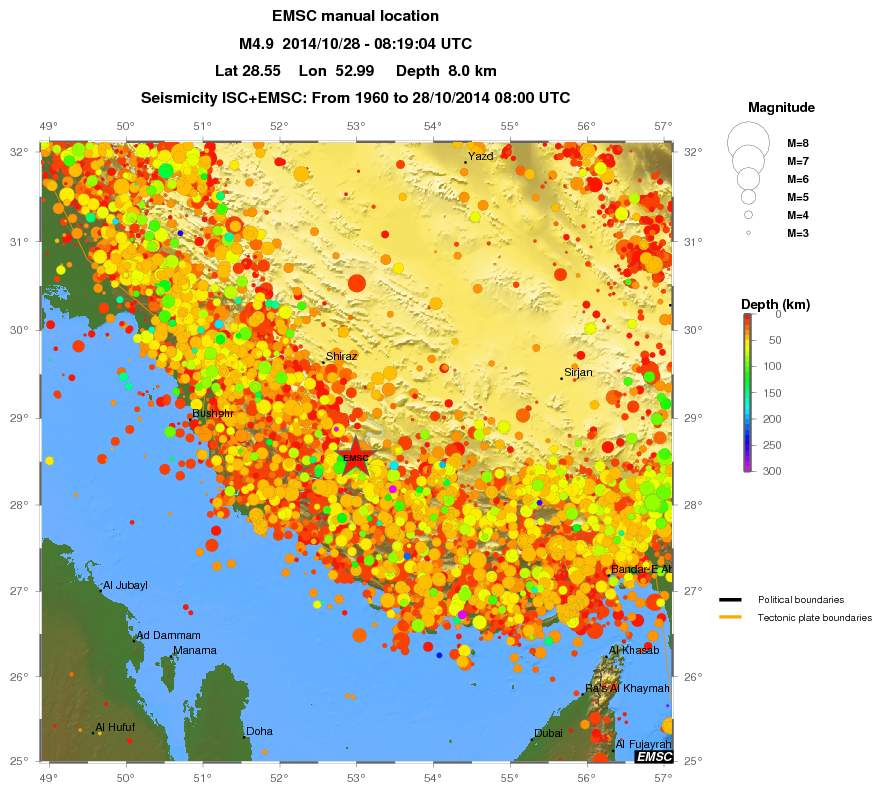 regional depth historical seismicity