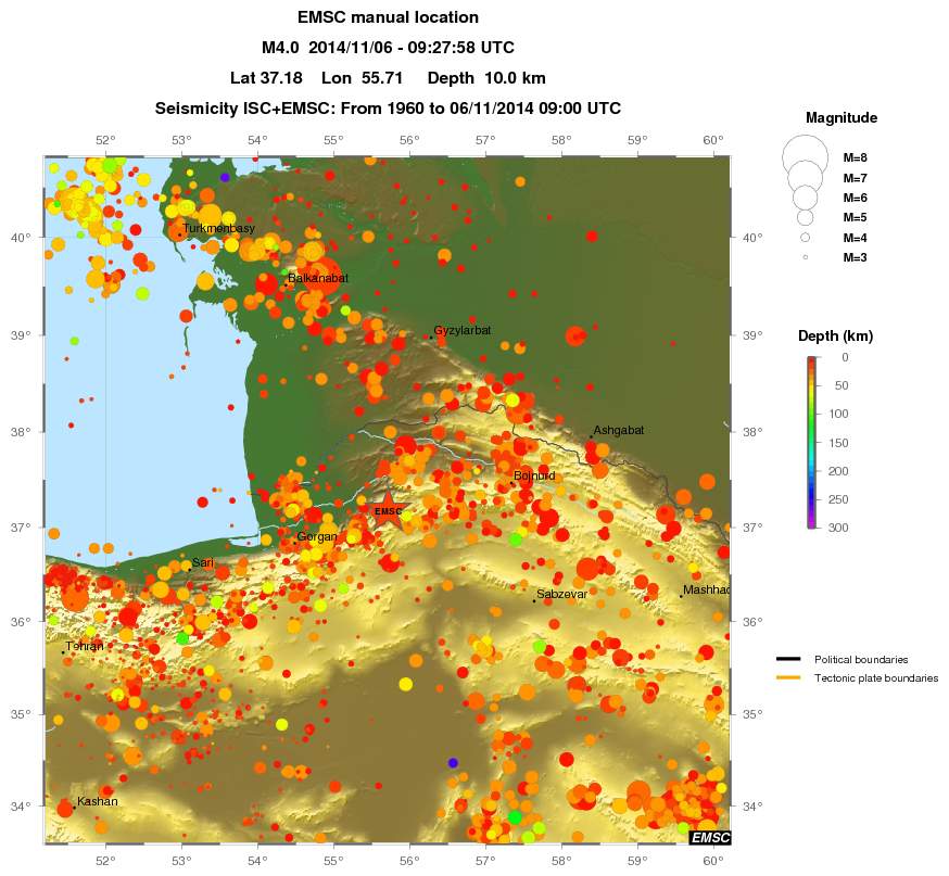 regional depth historical seismicity