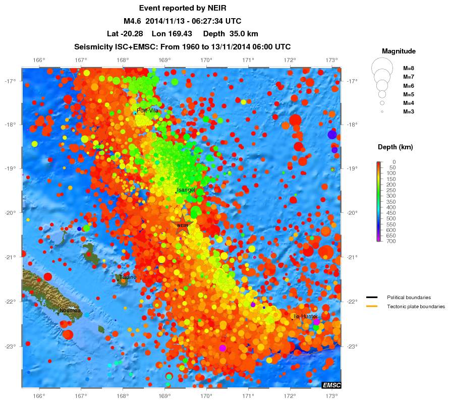 regional depth historical seismicity