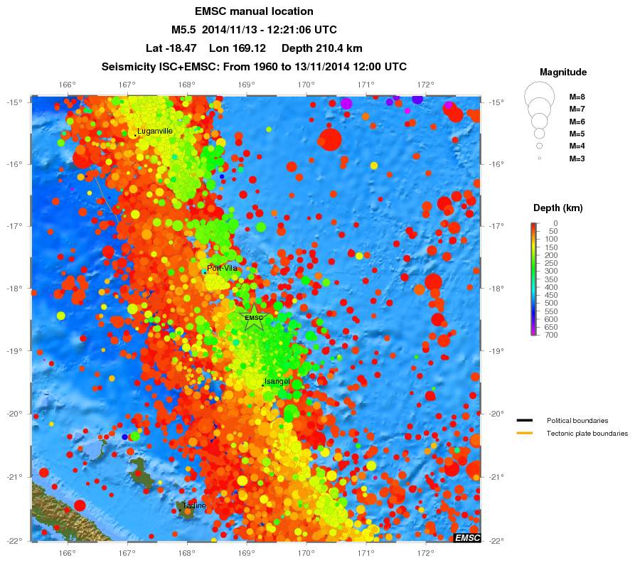 regional depth historical seismicity