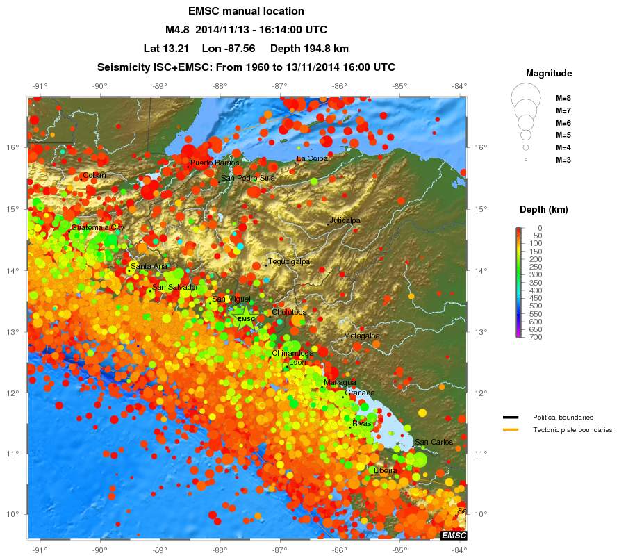 regional depth historical seismicity
