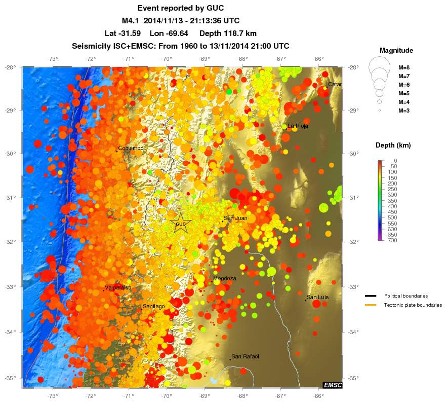 regional depth historical seismicity