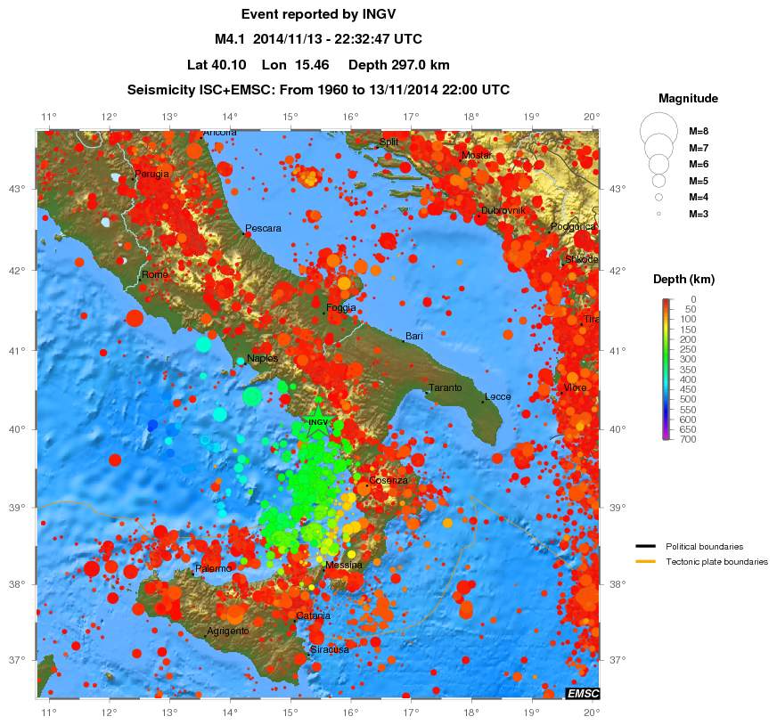 regional depth historical seismicity