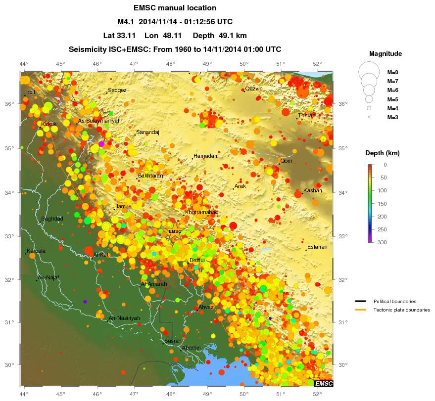 regional depth historical seismicity
