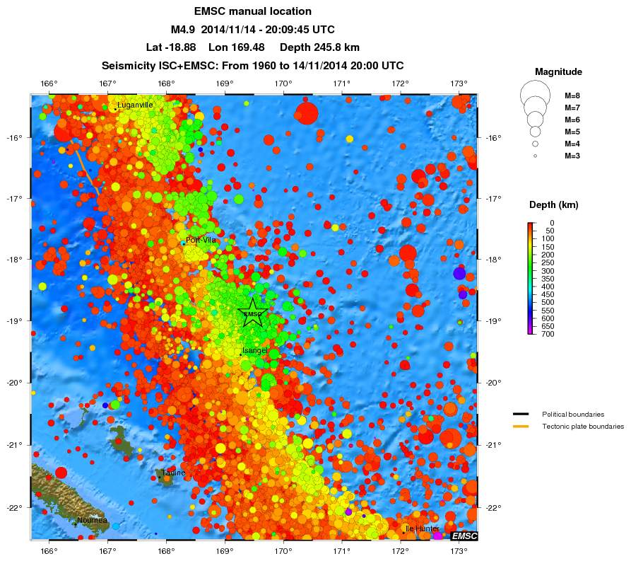 regional depth historical seismicity
