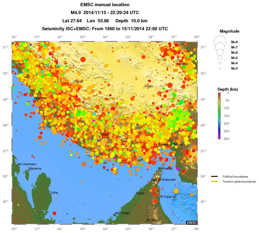 regional depth historical seismicity
