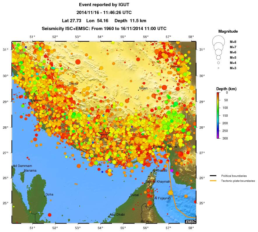 regional depth historical seismicity