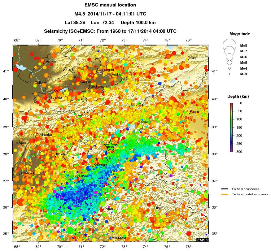 regional depth historical seismicity