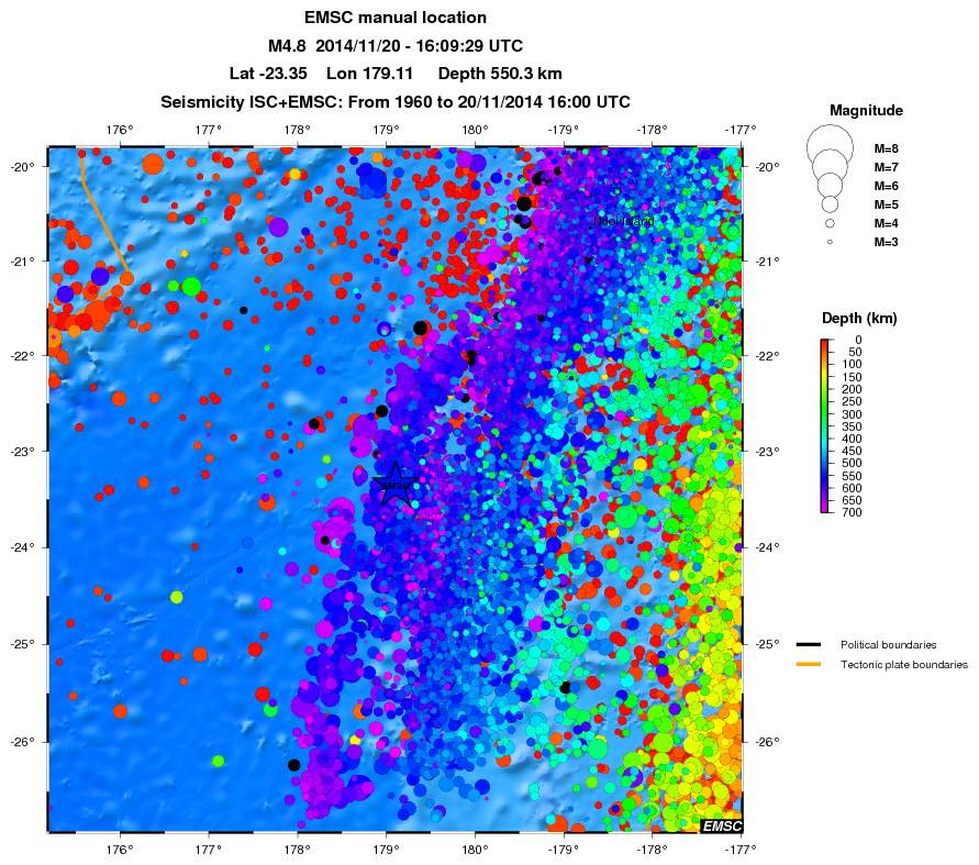 regional depth historical seismicity