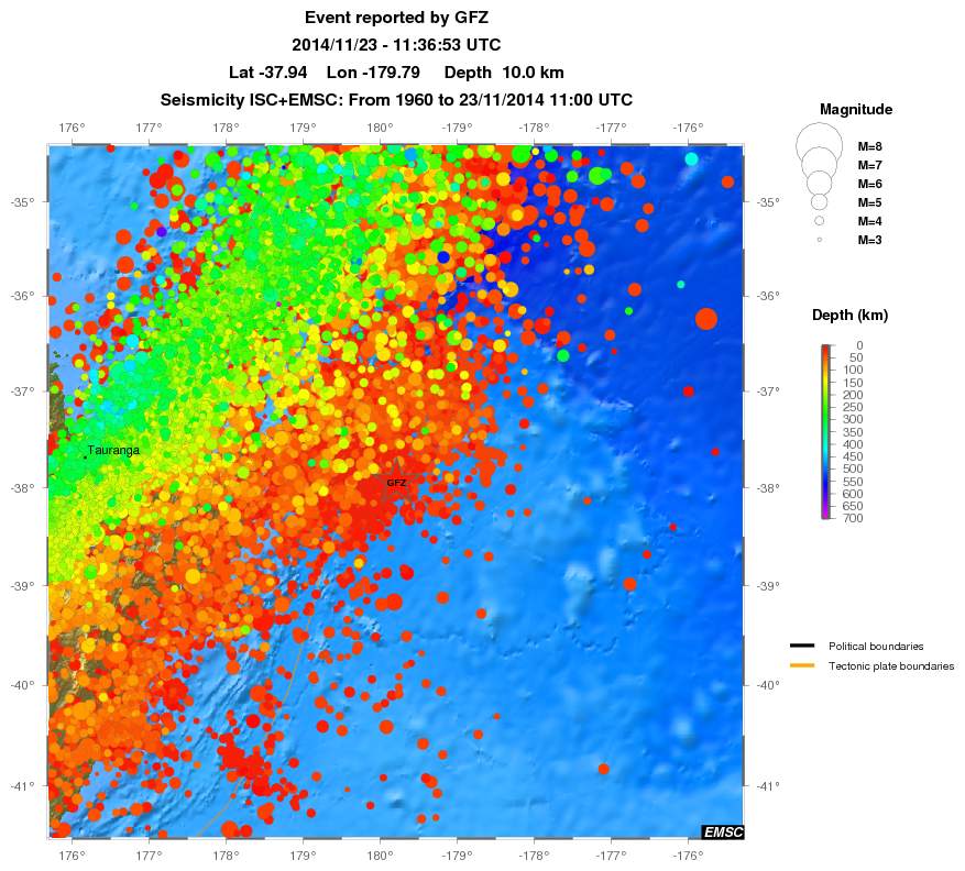 regional depth historical seismicity