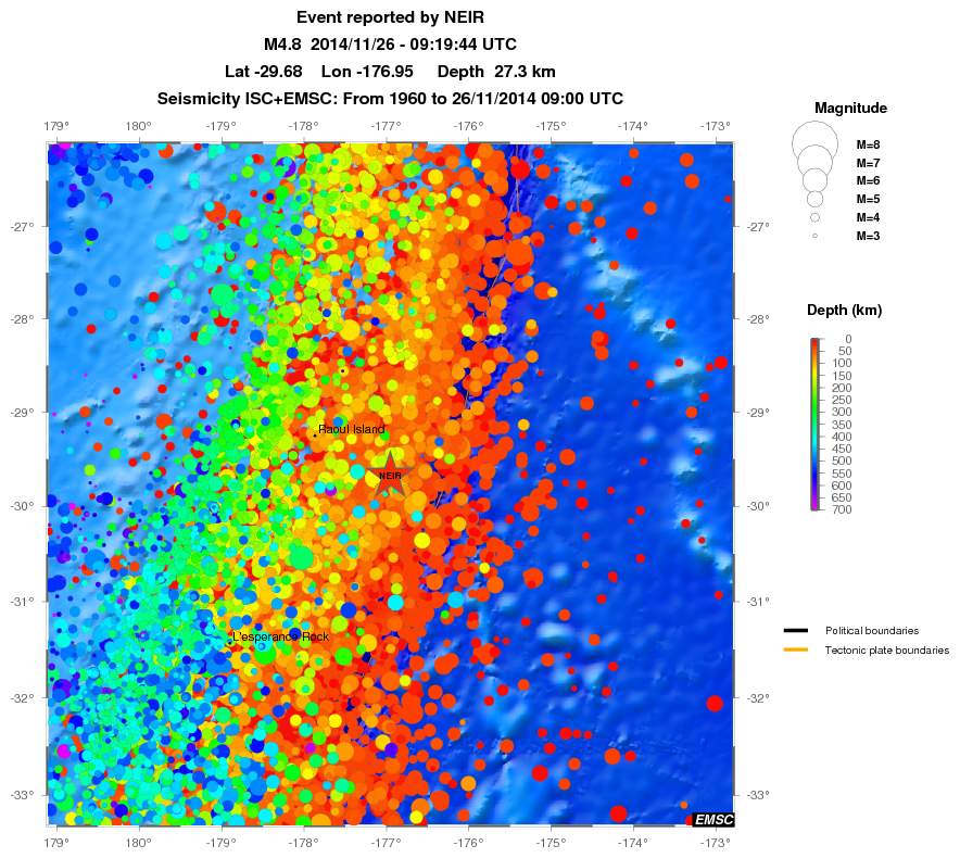 regional depth historical seismicity