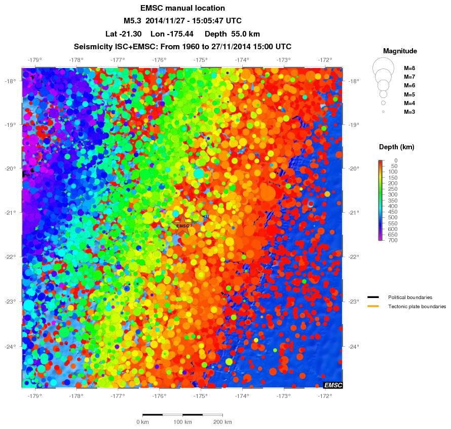 regional depth historical seismicity