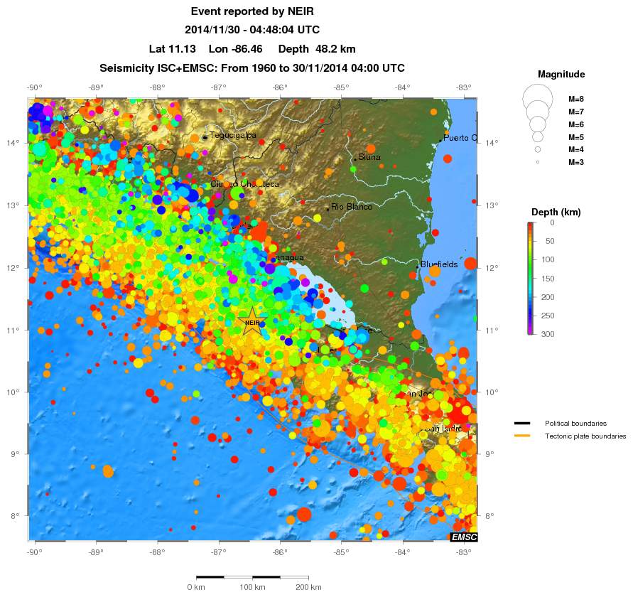 regional depth historical seismicity