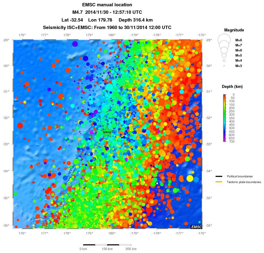 regional depth historical seismicity