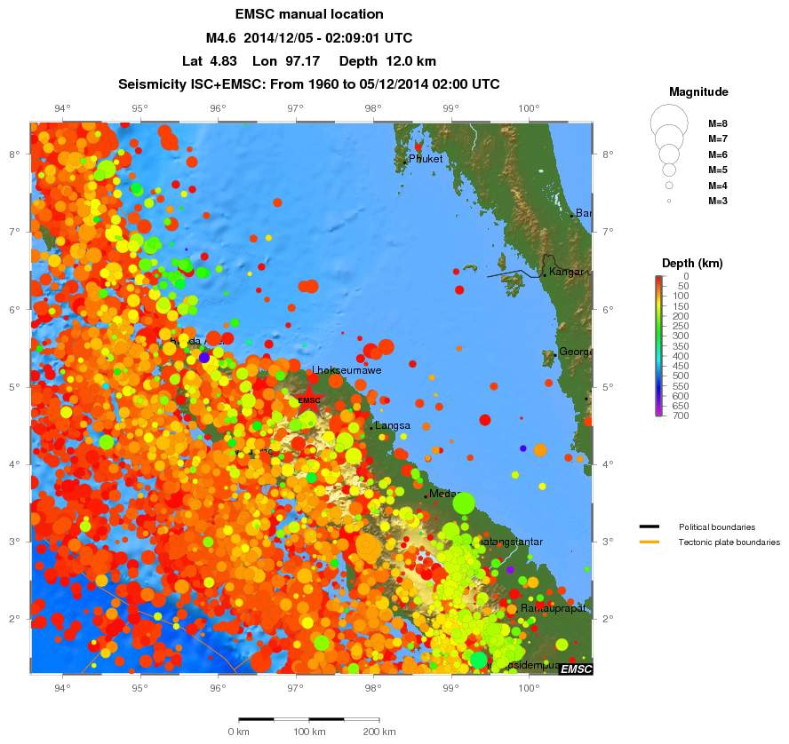 regional depth historical seismicity