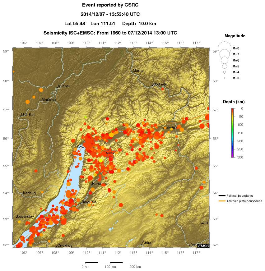 regional depth historical seismicity