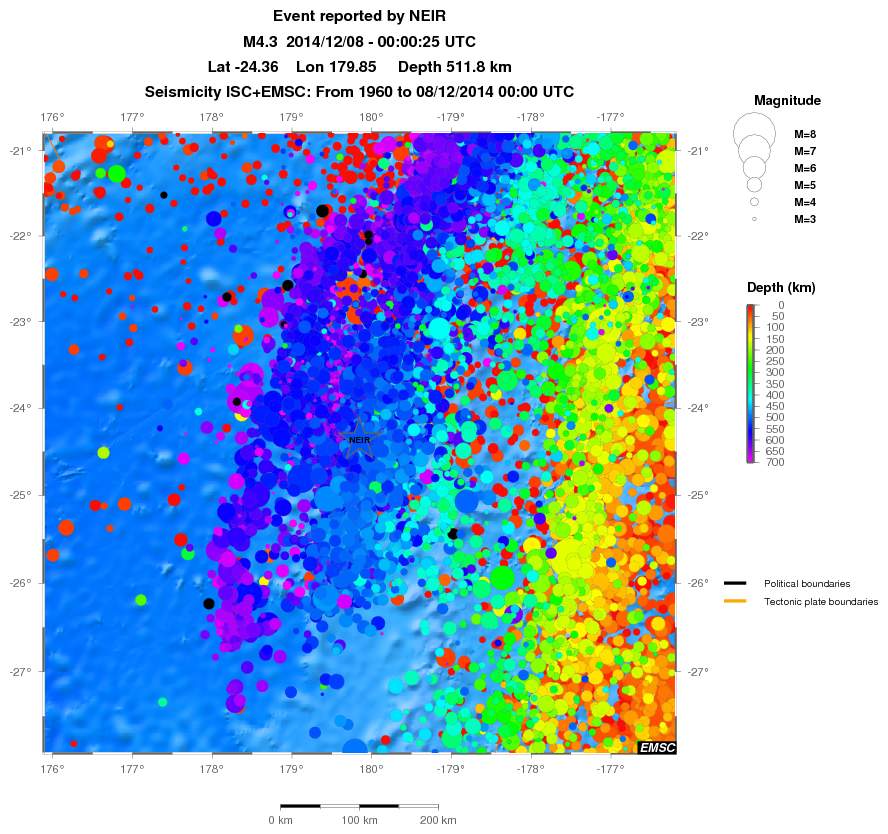 regional depth historical seismicity