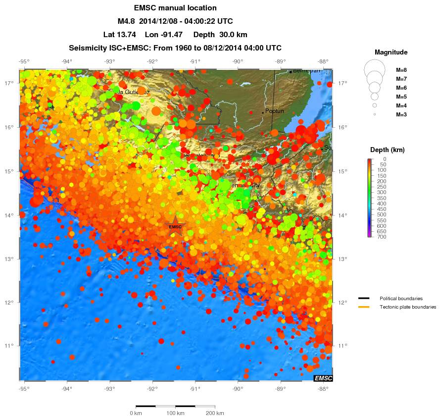 regional depth historical seismicity