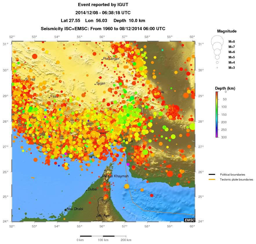 regional depth historical seismicity
