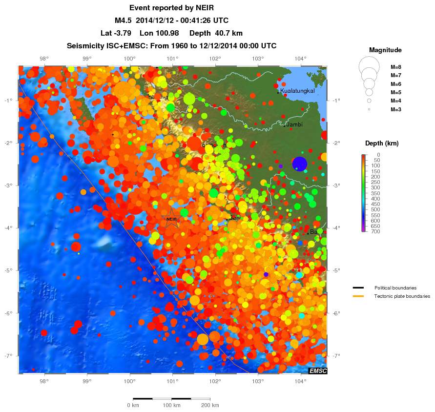 regional depth historical seismicity