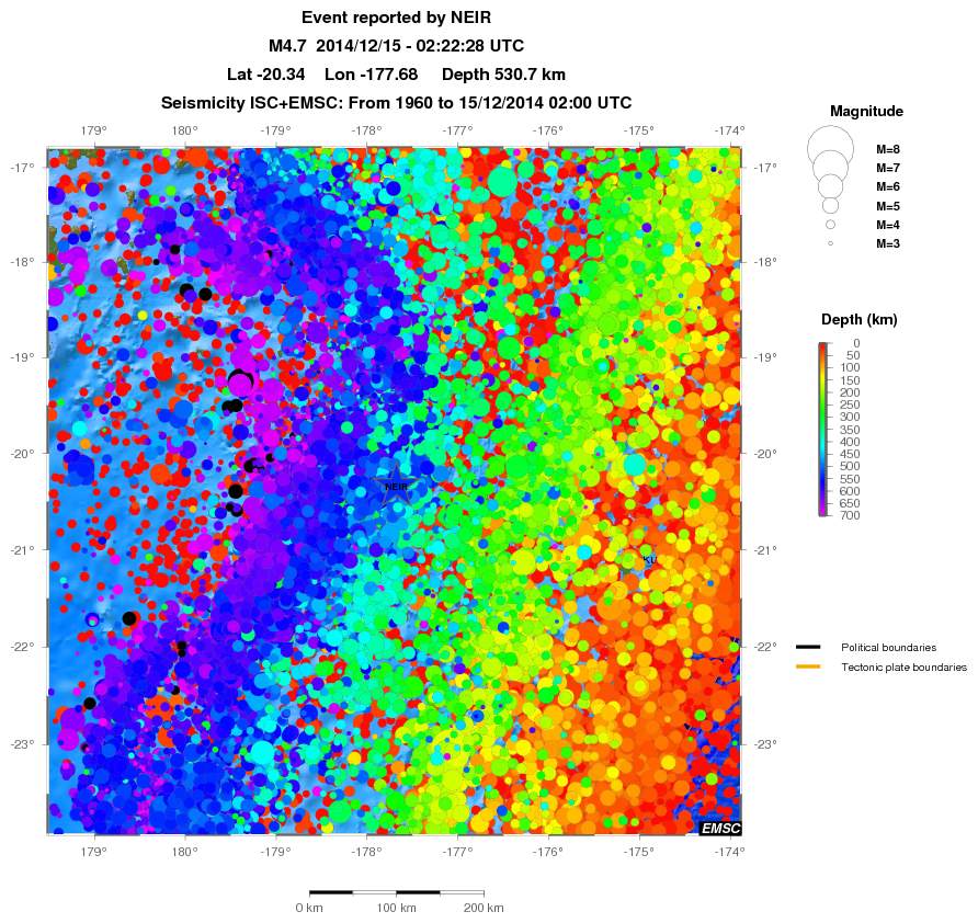 regional depth historical seismicity