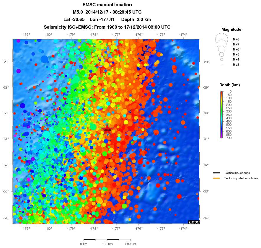 regional depth historical seismicity