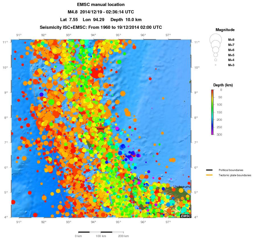 regional depth historical seismicity