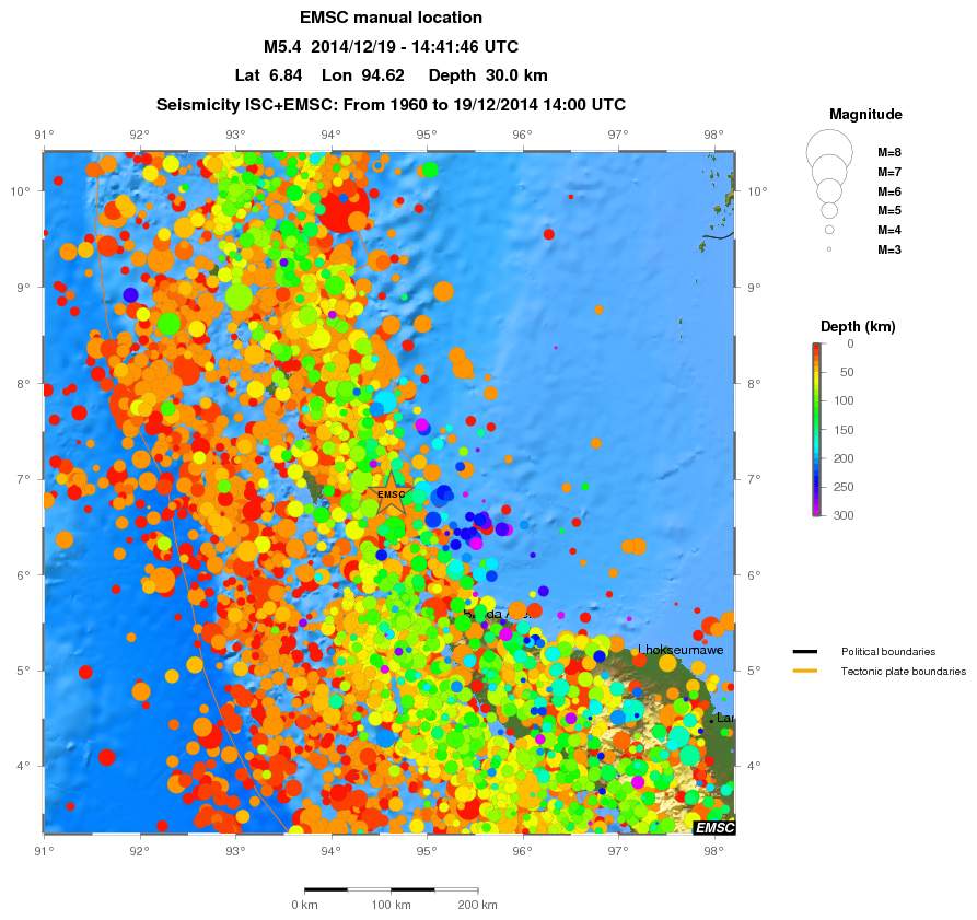 regional depth historical seismicity