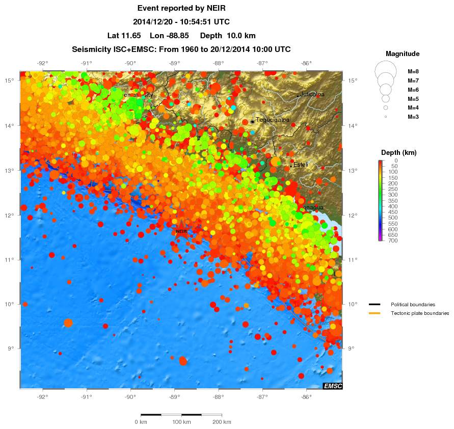 regional depth historical seismicity