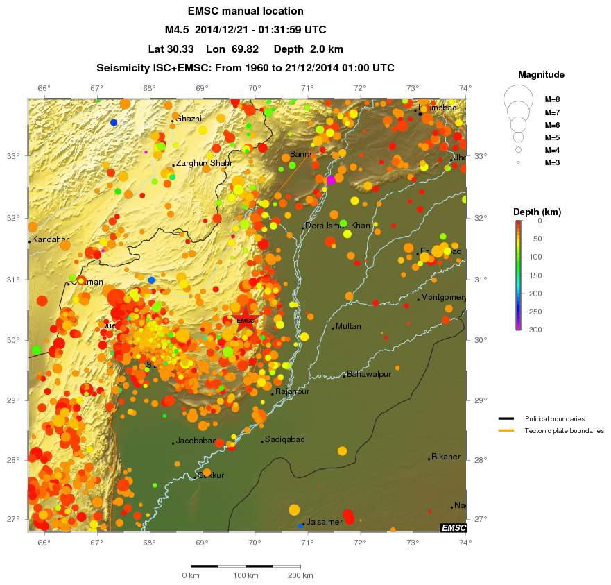 regional depth historical seismicity
