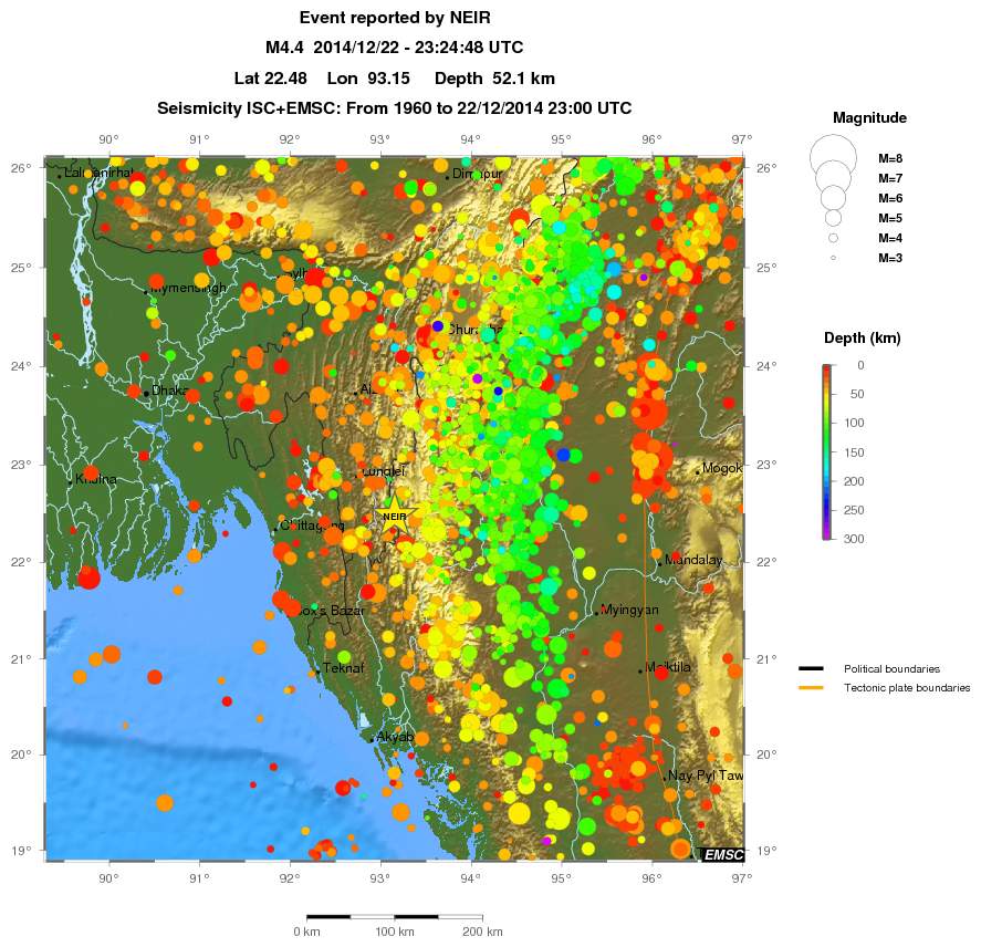 regional depth historical seismicity