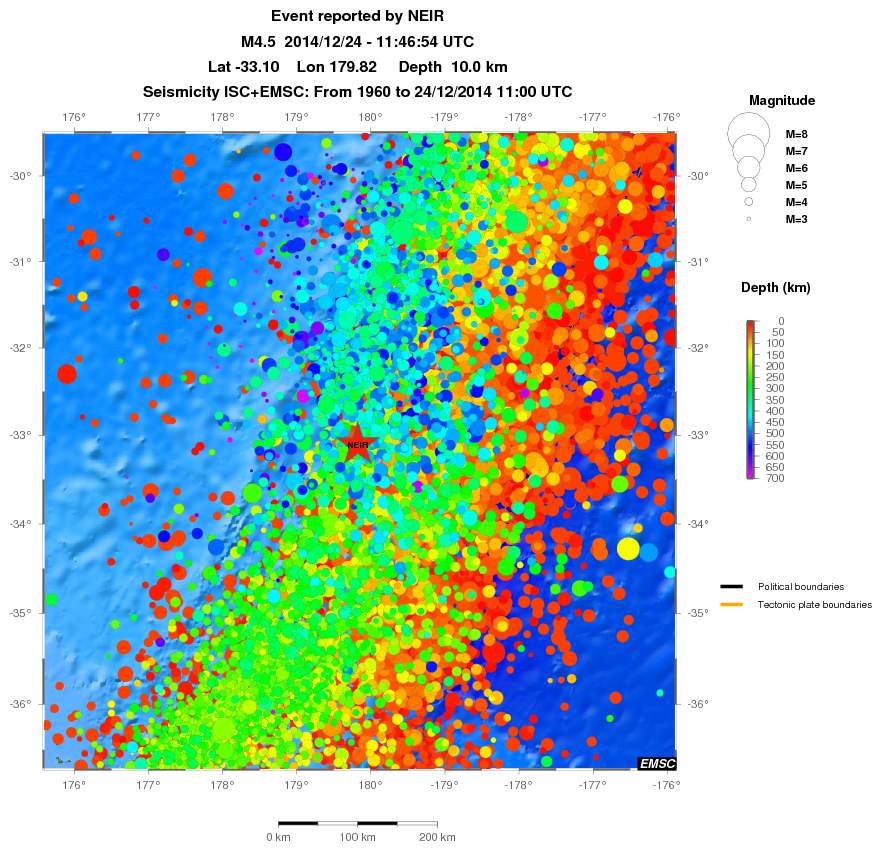regional depth historical seismicity